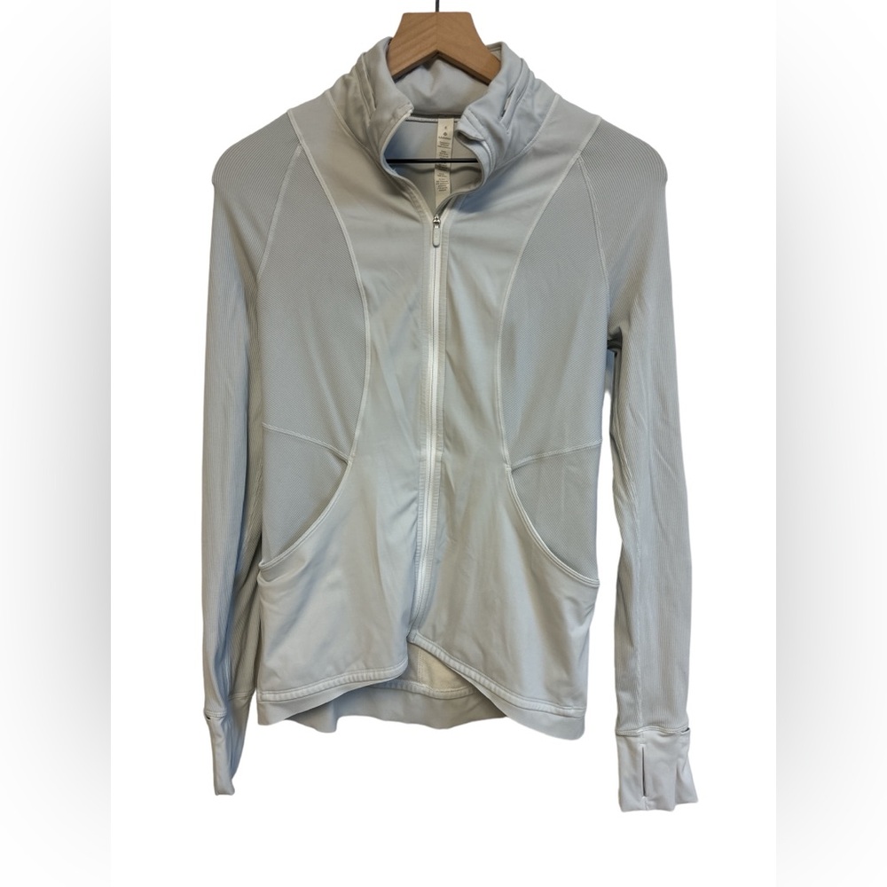 LULULEMON Women's Gray Athletic Jacket Thumb Holes Hood Ribbed Size 8‎